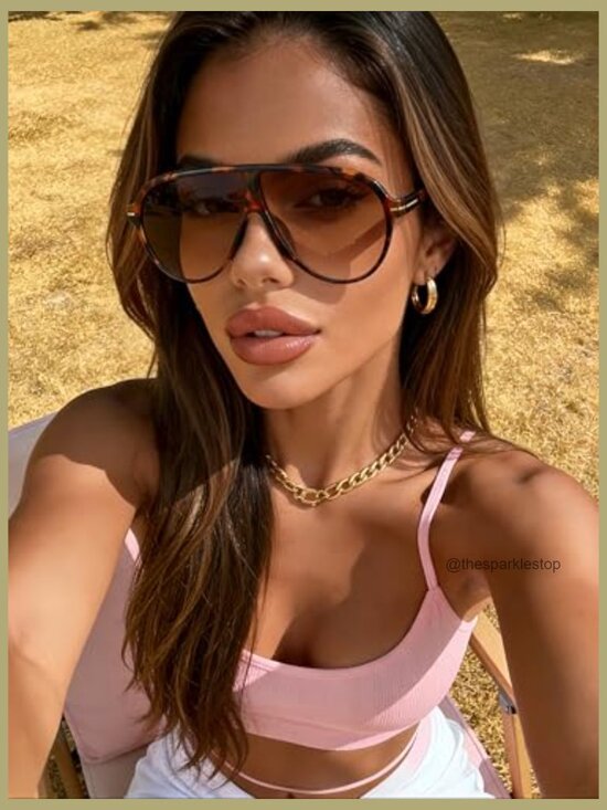 Oversized Aviator Sunglasses Retro Big Round 70s Vintage Polycarbonate main image 5
